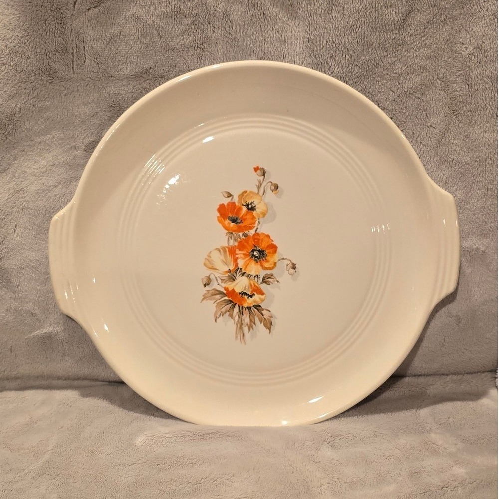 Vintage Knowles Utility Ware Orange Poppy Round Platter Chop Plate Ceramic 12"